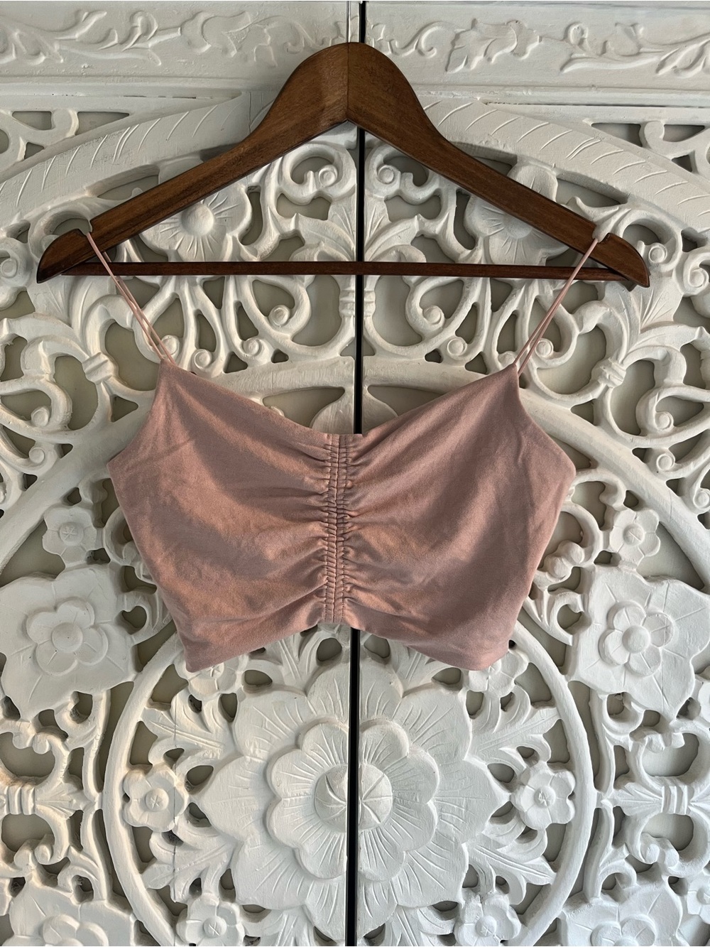 Wilfred Free Aritzia Pink Ruched Cropped Cami Tank Top Size Small